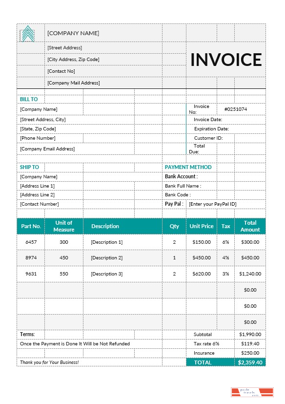 Basic Proforma Invoice Template PSD template